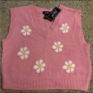 Pink Floral Knit Vest